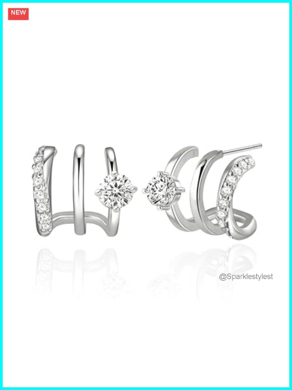 14K Gold Plated Triple Hoop Earrings Huggie Illusion Stud Cuff